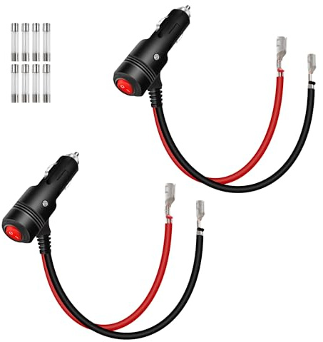 RIIEYOCA 2PCS 12V 24V Cigarette Lighter Plug Adapter,16AWG Heavy Duty 15A Car Cigarette Lighter Replacement Male with Leads& On/Off Switch Power Cable for Cars, Boats.(0.3M/1FT)