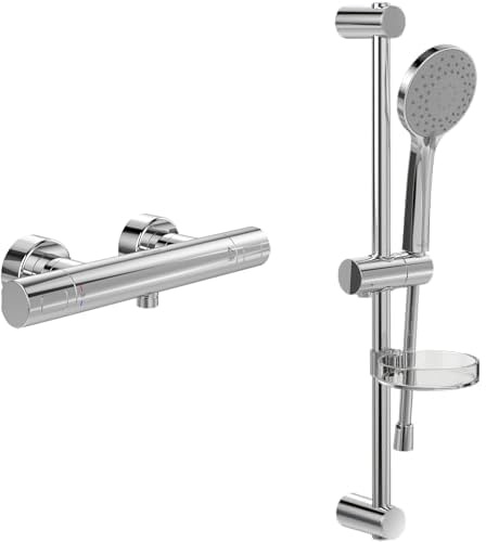 Villeroy & Boch Universal Taps & Fittings Duschset Aufputz (2 in 1 Bundle), Duschsystem mit Duschthermostat, Handbrause, Handbrauseschlauch, Duschstange inkl. Handbrausehalter, Chrom