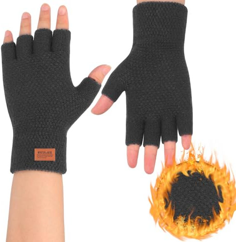 Lancry Pair of Fingerlose Handschuhe for Adults, Winter Knit Touchscreen Warm Stretchy Half Finger Gloves für Damen Herren Arbeiten Radfahren