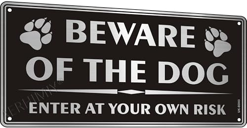 Beware of the Dog Sign Metal 5.9x11.8 Inches, Enter at Your Own Risk Sign Brushed Aluminum