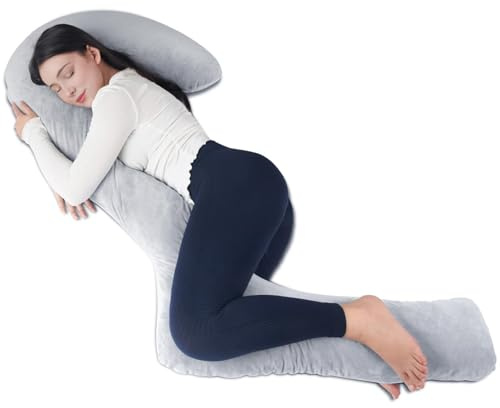 EKEPE Schwan Körperkissen mit Bezug, 68 Zoll Memory Foam Ganzkörperkissen für Seitenschläfer, Langes Schwangerschaftskissen mit Konturunterstützung für Rücken, Knie, Beinentlastung - Mittelgrau