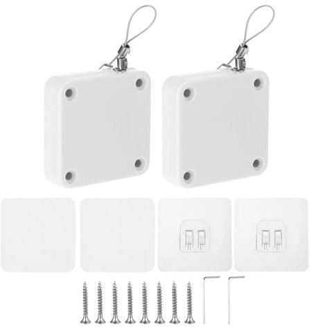 sourcing map Punch-Free 500g Automatic Sliding Screen Door Closer, Multifunctional Storm Sensor Door Closer with Steel Drawstring for Bedroom Storm Bathroom Study Room (White Pack of 2)