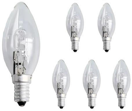 Liuyife E14 C35 Halogen Kerzenbirnen 42W, Dimmbar, Warmweiß 2700K 650LM, SES Kleine Edison Schraubbirne, E14 Klar Kerze Vintage Halogenlampen für Kronleuchter, Tischlampen, 6 Stück