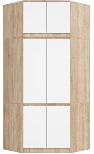 BDW Schlafzimmer Eckschrank mit Verlängerung - Elegant und funktionell - Großes Fassungsvermögen - Vielseitiger Stil - Einfache Montage - 100 cm - 6 Türen, 9 Einlegeböden - Eiche Sonoma/Weiß