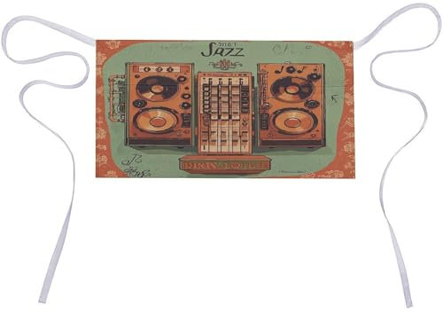 KLSVTMEA Unisex Short Apron, Jazz Music Equipment with Vintage Background Printed Waterproof Aprons, Apron With Pockets Are Suitable For Homes, Kitchens, Restaurants, Cafes, And Other Places, Jazz
