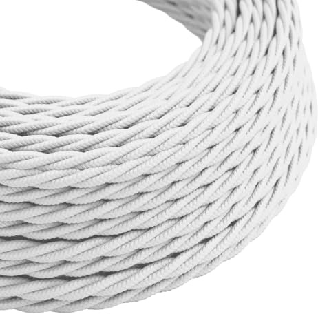 DC VOLTAGE 2 Core 10m Twisted 32.8ft Vintage 18 Gauge Cable Fabric Cloth Covered Electrical Wire, 2 Conductors Cable Cloth Covered Wire for Pendant Light Industrial DIY Project (White)