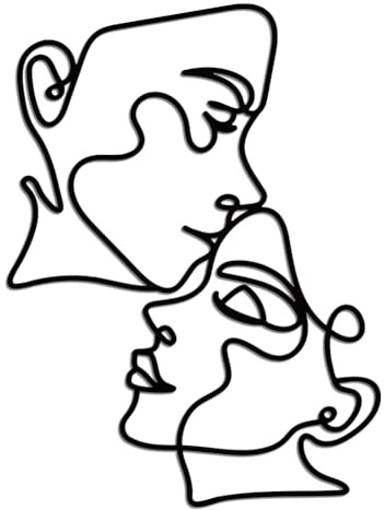 WADORN Minimalistische Männer Frau Küssen Metall Wand Kunst Dekor, Minimalistische Gesichtslinie Wandkunst Hängende Dekorschilder Abstrakter Mann Frau Kunst Linienzeichnung Wanddekoration 28x38cm