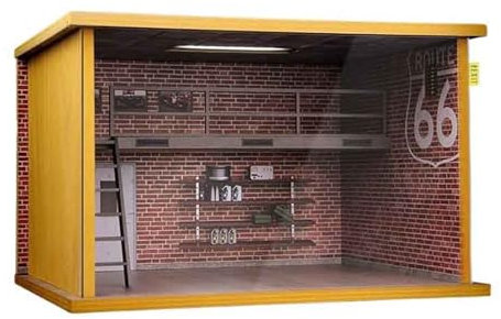 Modello di Parcheggio Scatola di Esposizione 1:32 Simulazione del modello di parcheggio per auto in legno, garage assemblato in acrilico con copertura antipolvere leggera(1/32【Red brick wall version】)