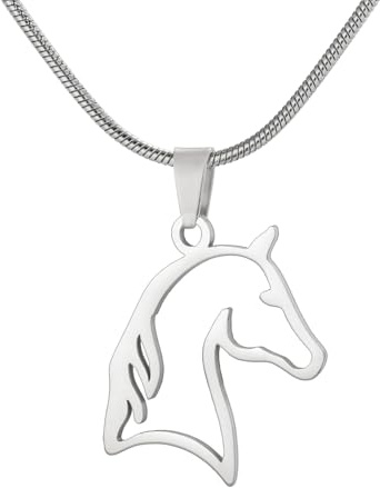 TEAMER Delicado collar con silueta de cabeza de caballo colgante de animal de caballo Joyería minimalista única de acero inoxidable para amantes de los caballos mujeres y hombres (Plata)