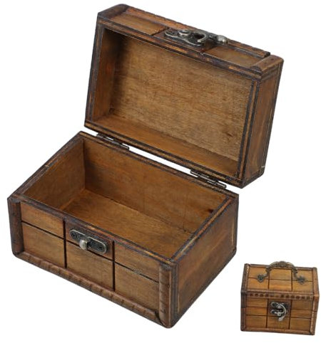 PRETYZOOM Wooden Jewelry Box Small Chinese Style Treasure Chest Decorative Wooden Box Lock for Diy Craft Jewelry Toys Home Decoration