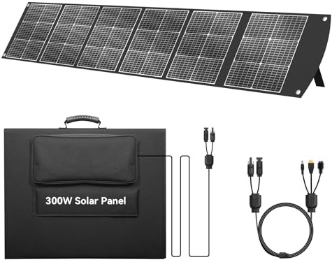 Ecosonique Panneau Solaire Pliable 300 W Chargeur Portable Pour La Plupart Des Centrales Electriques, Alimentation MC4 40 V et Sorties Multiples Avec Support Pour Camping, Extérieur