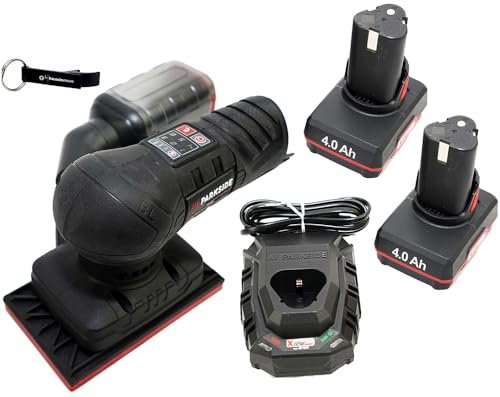 HEADNMORE® Bundle – Parkside PERFORMANCE® - Levigatrice orbitale a batteria 12 V PASSP 12 + portachiavi HEADNMORE® (batteria da 2 x 4 Ah)