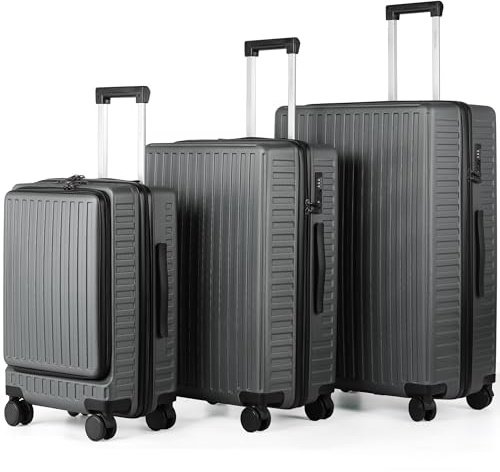 TANTOMI Kofferset 20/24/28 Zoll, Handgepäckkoffer mit Laptopfach 20, Koffer Mittelgroße 24, Koffer Große 28, Reisekoffer mit Rollen, TSA-Schloss (Dunkelgrau, Gepäck-Sets)