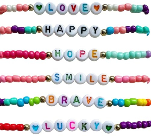 AMZNEVO Vibrant Friendship Bracelets, Set of 12 Beaded and Heishi Bracelets, Album-Inspired Letter Designs, Trendy Preppy Stackable Surfer Bracelets-A