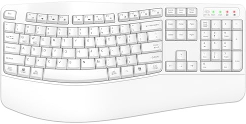 QUASIO Ergonomic Wireless Keyboard with Wrist Rest, Wave Keys, Comfortable Natural Typing, 2.4GHz Full Size Ergo Wireless Computer Keyboard for Multi-OS, Windows, Mac OS Laptop/PC/Notebook(White