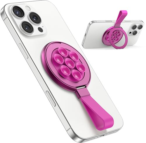 TAURI Supporto Universale Magnetico per Telefono con Ventosa - Montaggio a Mani Libere per Superfici Lisce (Muro, Vetro, Cruscotto) - Compatibile con Smartphone Magnetici, Fucsia