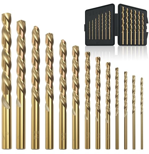 BeHappy 13Pcs Cobalt Drill Bit Set, M35 HSS, 135 Degree Tip, Twist Jobber Length for Hardened Metal, Stainless Steel, Cast Iron, Wood, and Plastics, with Index Storage Case 1/16-1/4