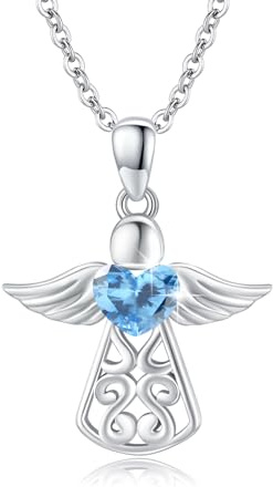 OHAYOO Skyddsängelkedja för kvinnor 925 sterlingsilver födelsesten ängel hänge kedja skyddsängel födelsesten halsband ängel smycken gåvor för kvinnor flickor mamma, Einheitsgröße, Sterlingsilver