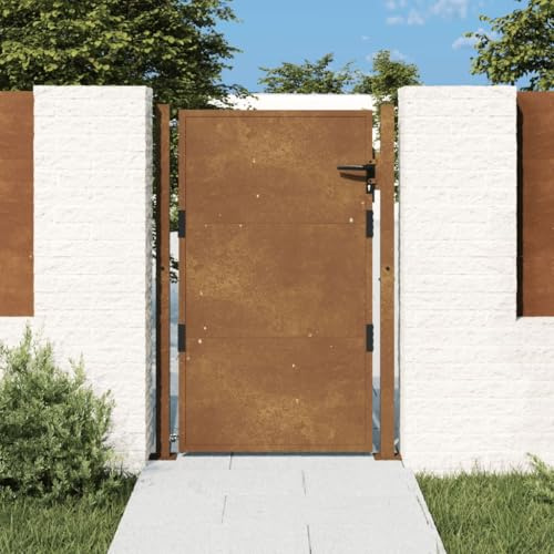 Festnight Puerta de Jardín Metalica 105 x 130 cm, Puerta de Exterior de Acero Corten, Marrón