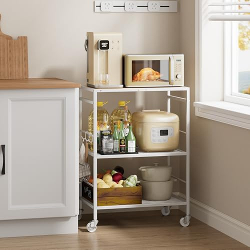 XIVIRACK Carro Cocina de 3 Pisos con Estantes Ajustables，Carros de Servicio (Estructura Negra + Panel marrón, 3 Niveles (40 x 60 x 84,7 cm))