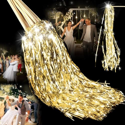 12 PCS Wedding Wands, Wedding Wands LED, Hochzeit Luftschlangen, Hochzeitsband Zauberstäbe, Geeignet für Hochzeiten, Partys, Geburtstage und Feiertage/Gold