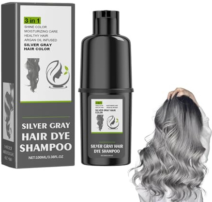 Shampooing Colorant Gris Argenté, Hair Dye, Neutralisateur Contre Les Reflets Jaunes, Stabilisation Pigmentaire En Douceur, Pour Tous Types De Cheveux, Éclat Iridescent Et Structure Renforcée