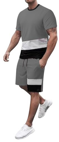 Tuta Uomo Completa, Completi Sportivi da Uomo Estivi, Magliette Leggere con Stampa +Pantaloncini Tuta Sportivo Casual Ginnastica Due Pezzi Estiva Completo Sportivo Tuta da Lavoro