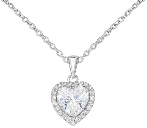 Collar Mujer Plata 925 Corazón con Circonita Brillante – Colgante Elegante Amor y Joyería Fina – Cadena Plata 50 cm – Regalo Romántico San Valentín, Cumpleaños, Aniversario, Novia, Esposa, Madre