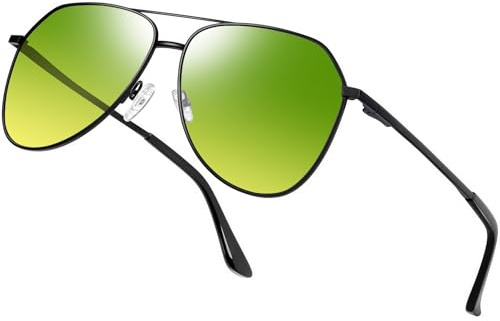 Joopin Occhiali da Sole da Uomo Donna Polarizzati Protezione UV400 Visione Notturna Antiriflesso Ultraleggeri Goccia Pilota Fotocromatici Occhiali da Guida (Verdi Gialli)