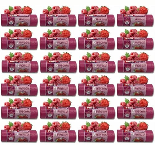 FRIO Aroma – 360 sacs poubelle parfumés 30 L, 24x15 unités, rose | Parfum Fraise & Framboise | 52x58 cm | Sacs solides petits pour cuisine et tri sélectif
