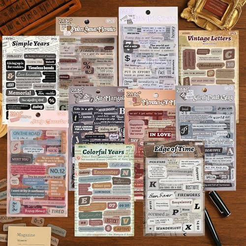 1000 Stück Scrapbook Stickers, Scrapbooking Sticker - 44 Blatt Sticker Journaling, Retro Aesthetic, Mehrere Stile, für Selbstgemachte Fotoalben, Handgefertigte Notizbücher, Bullet Journals