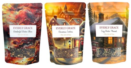 Everly Grace Coffret de Thés d'Hiver Bio – Collection de 3 Variétés en Vrac – Thé Noir et Rooibos sans Arômes Artificiels – Idée Cadeau pour Noël, l'Avent et Amateurs de Thé