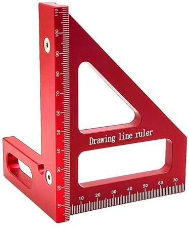 Goniometro quadrato per la lavorazione del legno 45 90 gradi Mitra Righello triangolare Scriber Strumento di misurazione del layout per Ingegnere Falegname Lega di alluminio (Rossa)