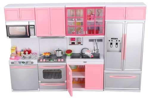 TOPINCN Ensemble de Jeu de Cuisine pour Enfants, Cuisine de Jeu en Plastique pour Les Tout-Petits, Accessoires de Jouets de Cuisine avec Cuisinière, Four, Micro-Ondes, Réfrigérateur,