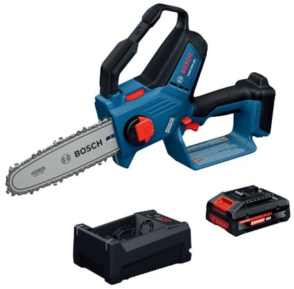 BOSCH GKE18V-20N14X 18V Cordless Pruning Saw, 8-Inch Bar for Limbing, High-Speed Brushless Motor, Advanced Safety Features for Yard Work (Includes: 4.0Ah Battery and Charger)
