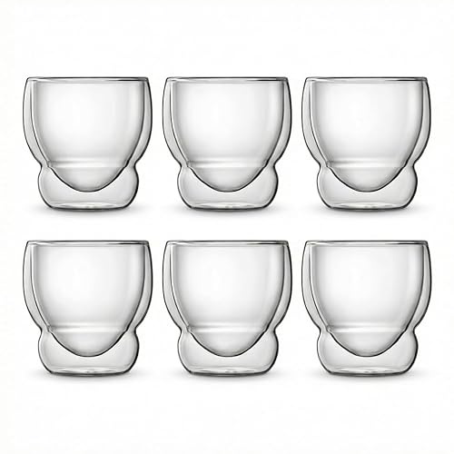 COSE DA CASA Set 6 Tazzine Espresso Termiche in Vetro Borosilicato Doppia Parete Lu-igi Bor-mioli Globo 9 cl Bicchierini Termici tazze per Caffè Espresso e Macchiato Impilabili