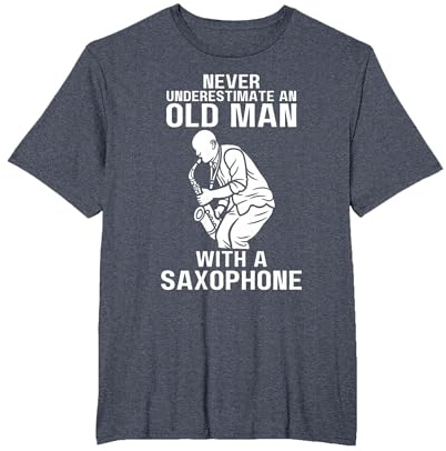 Never Underestimate an Old Man with A Saxophone T-Shirt, Men's Big and Tall, Heather Blue, 2X Tall