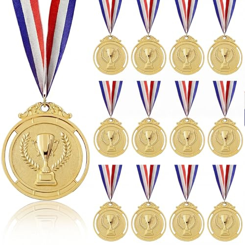 Eulihent 12 Pezzi Medaglie, Medaglie d'oro, Medaglie per Bambini, Medaglie per Vincitori, Medaglie d'oro, in Metallo con Nastri, per Bambini e Adulti, Calcio, Souvenir Sportivi