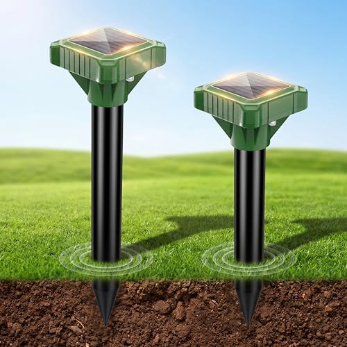 Solar Maulwurf Vertreiber, Multifunktion Wühlmaus Vertreiben Maulwurfschreck, Ultraschall Wühlmausschreck für Maulwurf, Nagetier, Schlange, Wühlmausabwehr Deal für Garten Rasen Farm (2 Stück)