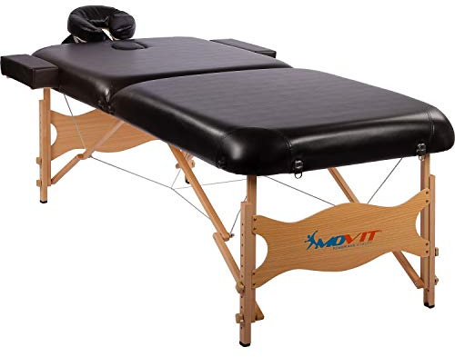 MOVIT Deluxe Massageliege inkl. Tasche, XXL Breite 80 cm, 8 cm Polsterung, Vollholzgestell, Farbwahl, schadstoffgeprüft, schwarz
