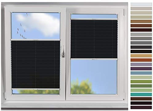 EFIXS Plissee Tag auf Maß, Breite bis 120 cm, Höhe bis 220 cm, Hier: Breite bis 070 cm, Höhe bis 160 cm, Typ: Crepe, Stofffarbe: schwarz (BS012), Modell: COVS2, Maßanfertigung