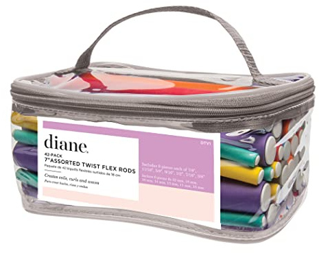 Diane Twist-Flex Rods – Pack of 42 Assorted Hair Rollers for Women and Girls – Reusable Zip Pouch for Storage - Small, Medium, Large – Purple, Gray, Orange, Blue, Red, Yellow, Green – DTV1