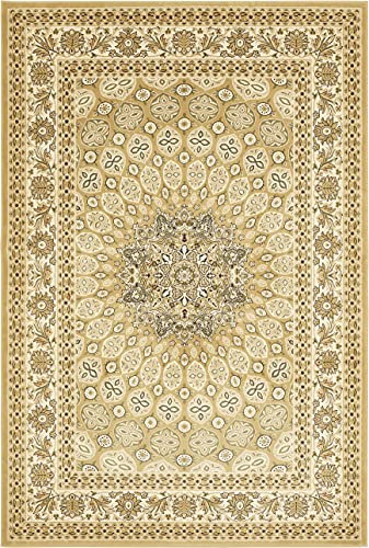 -LUXOR- living Teppich Kendra Webteppich aus Polypropylen mit orientalischem Muster 9mm Florhöhe und rutschhemmnder Rückseite aus Latex Creme 200 x 285 cm