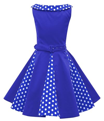 BlackButterfly Mädchen Kleid Alexia Punkte | Tellerrock, U-Boot-Ausschnitt, Kontrasteinsatz Am Rock, Gefüttert, Reißverschluss Hinten, Gürtel, 3-14 Jahre