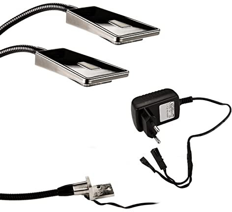 2x SO-TECH® LED Lámparas de lectura Luminoso Luz de lectura con brazo flexible manguera suave Negro incl. fuente de alimentación