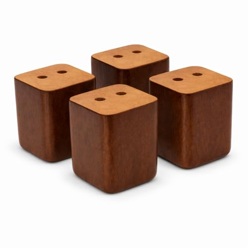 Vershy 4X Möbelfüße Buche/Eiche Massivholz 6cm – Sofafüße eckig gerade Tabak – Holz Möbelbeine zum Anschrauben für Sofa, Couch, Schrank, Bett (4er Set)