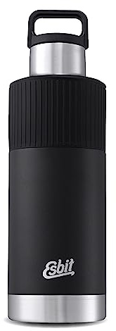 Esbit Isolierflasche Sculptor - Edelstahl Trinkflasche 1000 ml in Schwarz mit Manschette - für warme und kalte Getränke | chwarz mit Manschette