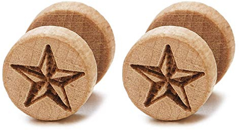 Herren Damen Stern Holz Kreis Ohrstecker Ohrringe Fake Plugs Ohr Cheater Tunnel Gauges Ohr-Piercing Edelstahl, 1 Paar