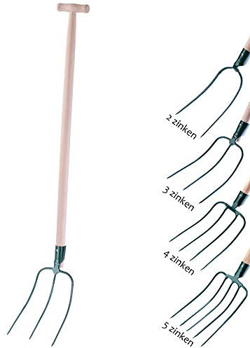 KADAX Heugabel, Forke, Spatengabel, Grabegabel, Mistgabel, Gabel für Garten, Drahtgabel mit Holzstiel, Gartengabel aus hochwertigem Stahl, Dunggabel, Gartenforke (3 Zinken, T-Griff)
