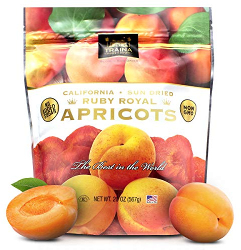 Traina Home Grown California Sun Dried Ruby Royal Apricots - Healthy, No Sugar Added, Non GMO, Gluten Free, Kosher Certified, Vegan, Value Size (20 oz)